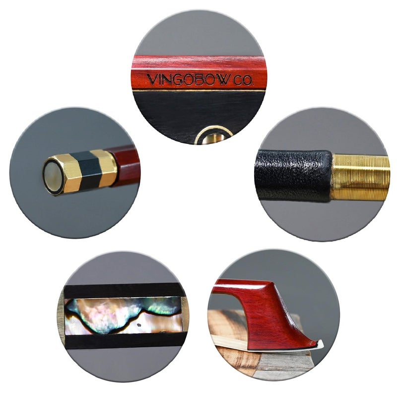 VINGOBOW Pernambuco Stick Cello Bow 4/4 Size VINGOBOW 420C Full 4 4 Concert Level Brass Alloy Fitted Parisian Eyes Ebony Frog Well Balanced Sweet Sound Natural Horse Hair for Porfessional Player - Image 3